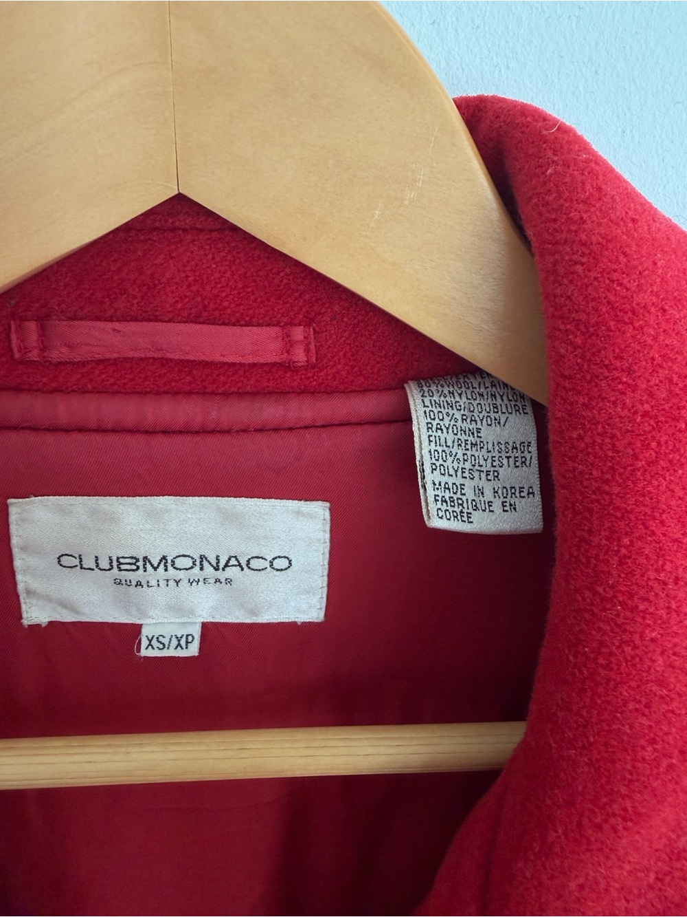 Vintage Club Monaco Women's Red Wool Coat - XS